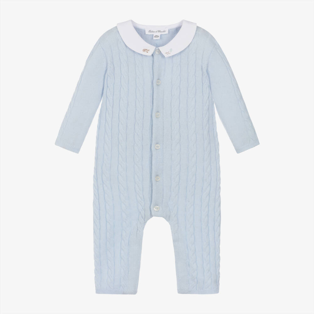 Tartine et Chocolat-Boys Blue Wool Cashmere Babygrow | Childrensalon Outlet