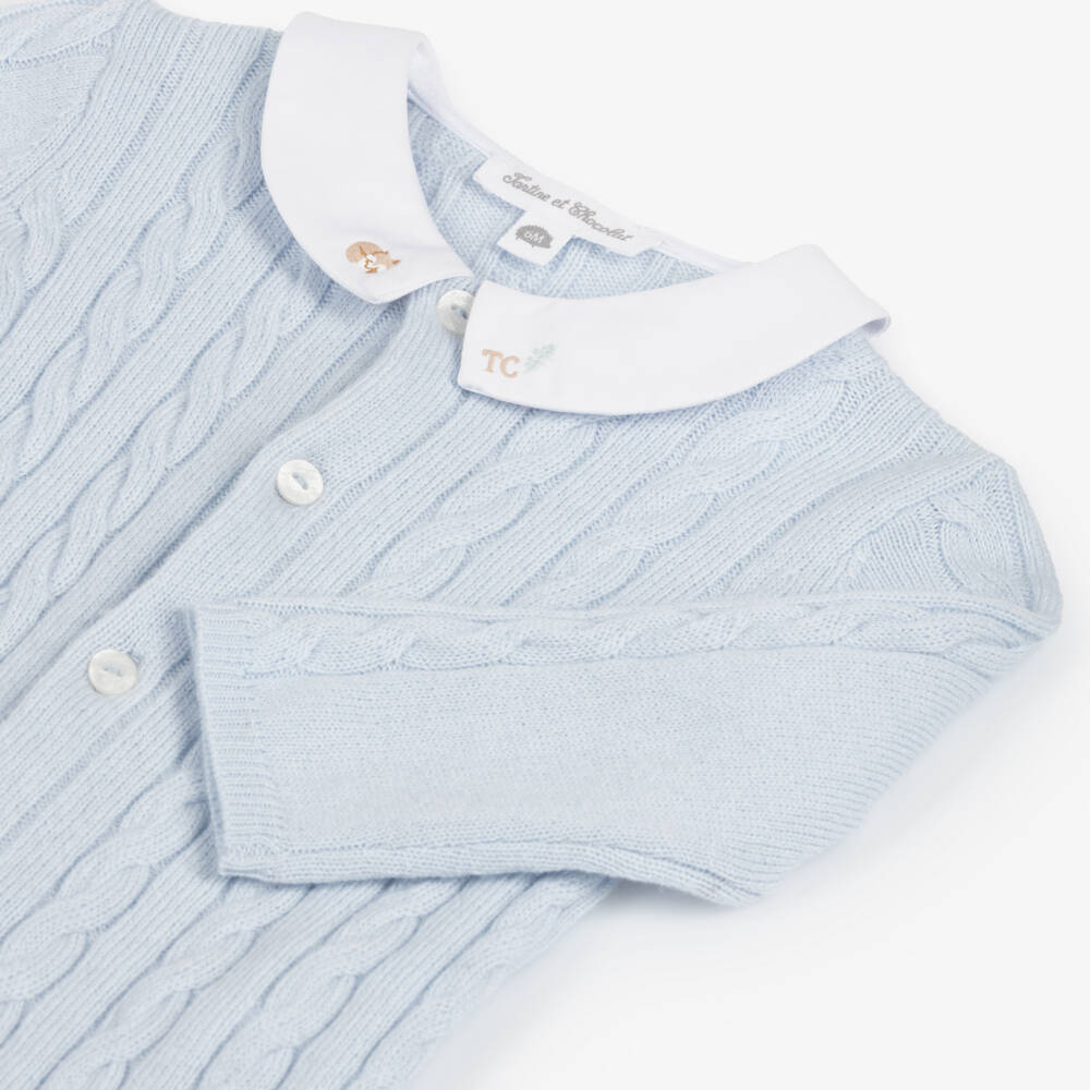 Tartine et Chocolat-أفرول رومبر صوف وكشمير لون أزرق فاتح | Childrensalon Outlet