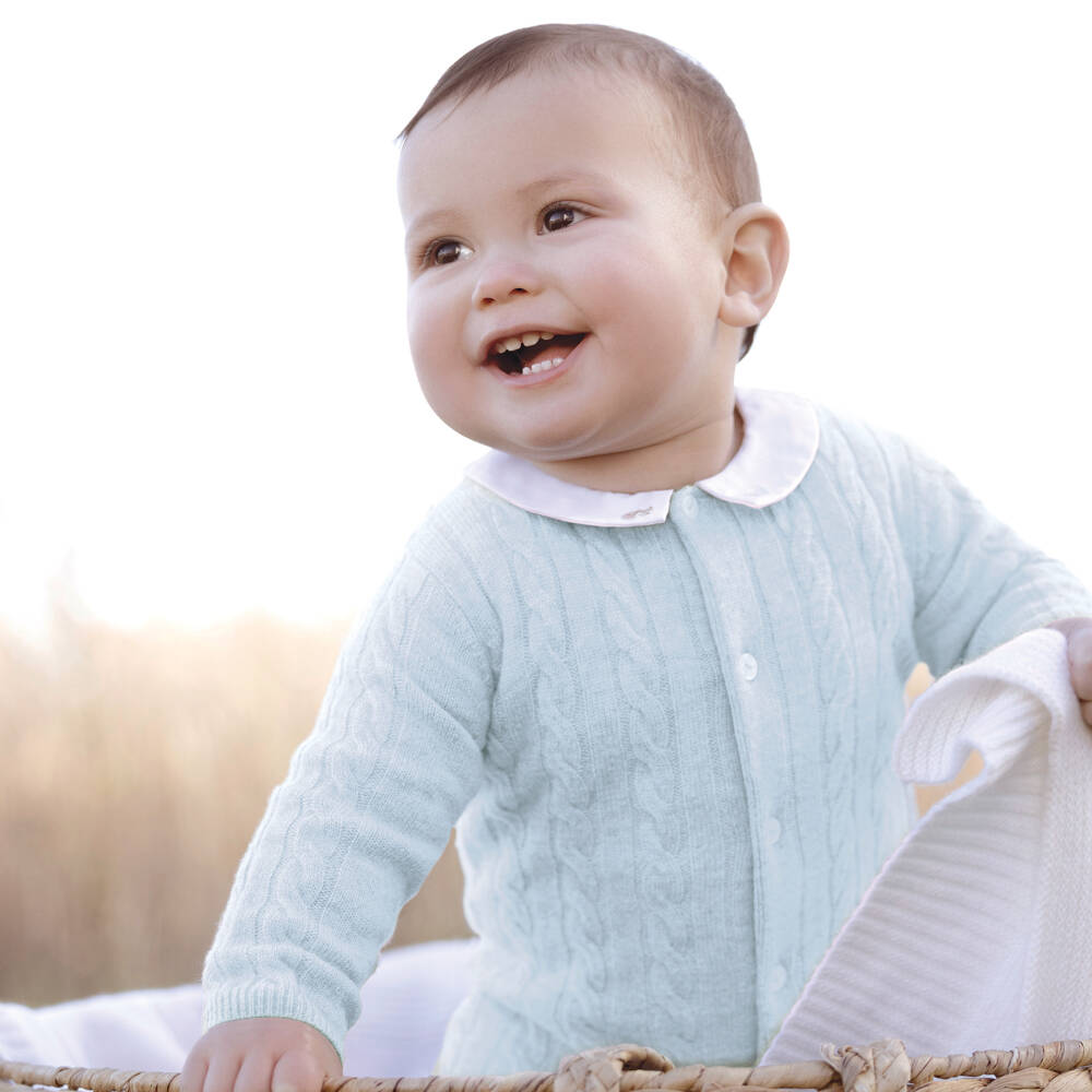 Tartine et Chocolat-أفرول رومبر صوف وكشمير لون أزرق فاتح | Childrensalon Outlet