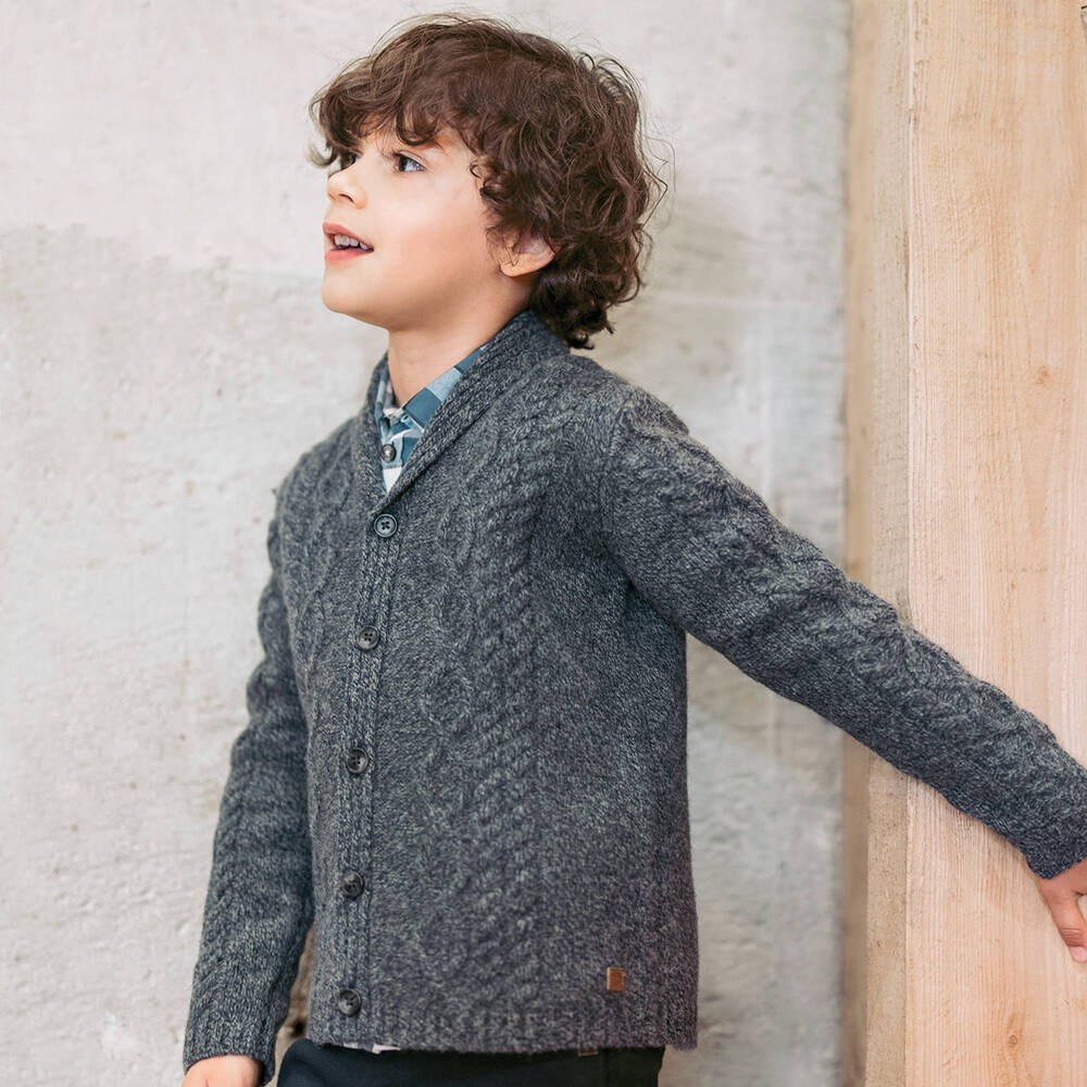 Tartine et Chocolat-Boys Blue Wool Knit Cardigan | Childrensalon Outlet