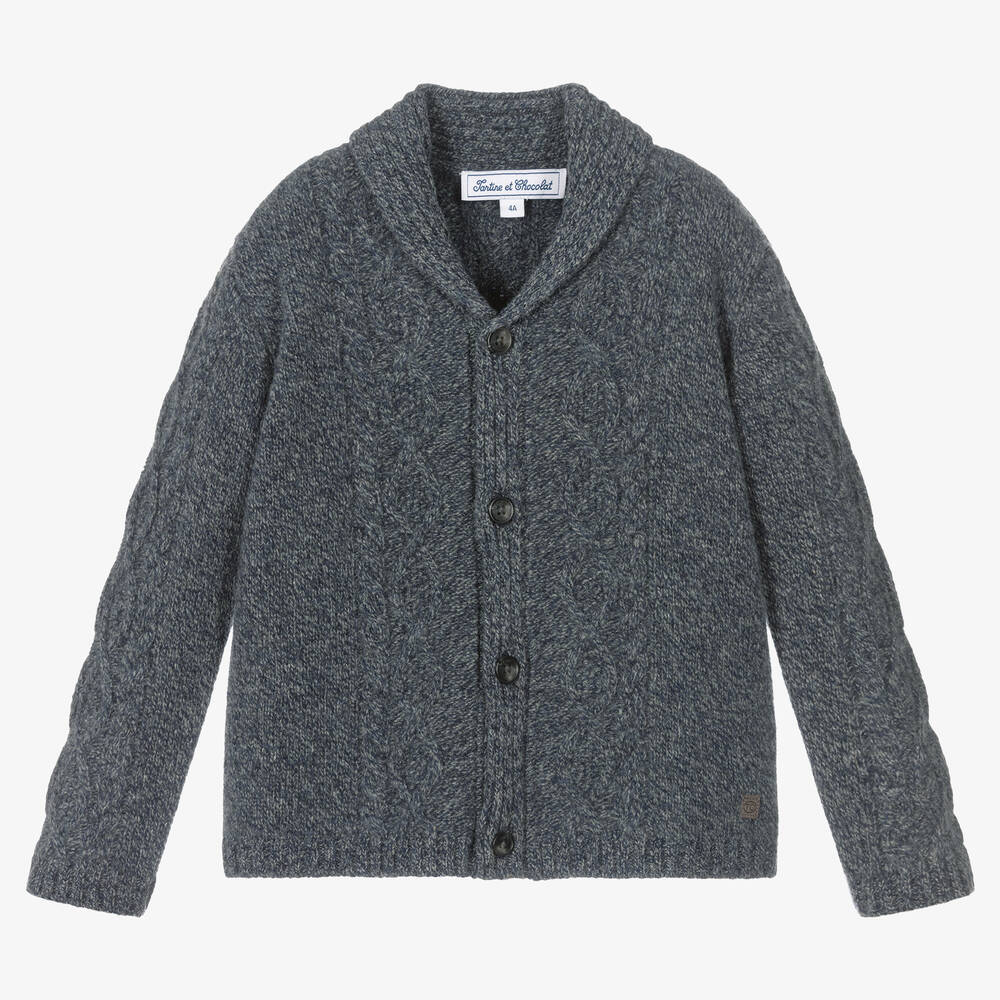 Tartine et Chocolat - Boys Blue Wool Knit Cardigan | Childrensalon