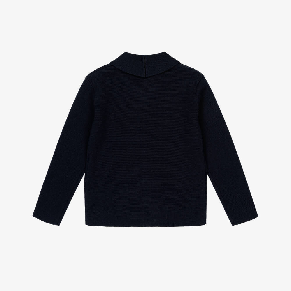 Tartine et Chocolat-Boys Blue Wool Knit Shawl Collar Cardigan | Childrensalon Outlet