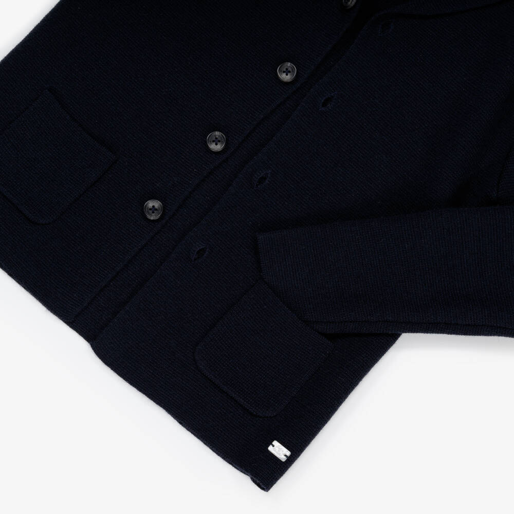 Tartine et Chocolat-Boys Blue Wool Knit Shawl Collar Cardigan | Childrensalon Outlet