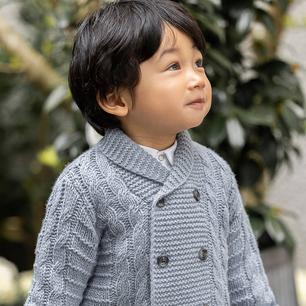 Tartine et Chocolat-Boys Blue Wool Knitted Cardigan | Childrensalon Outlet