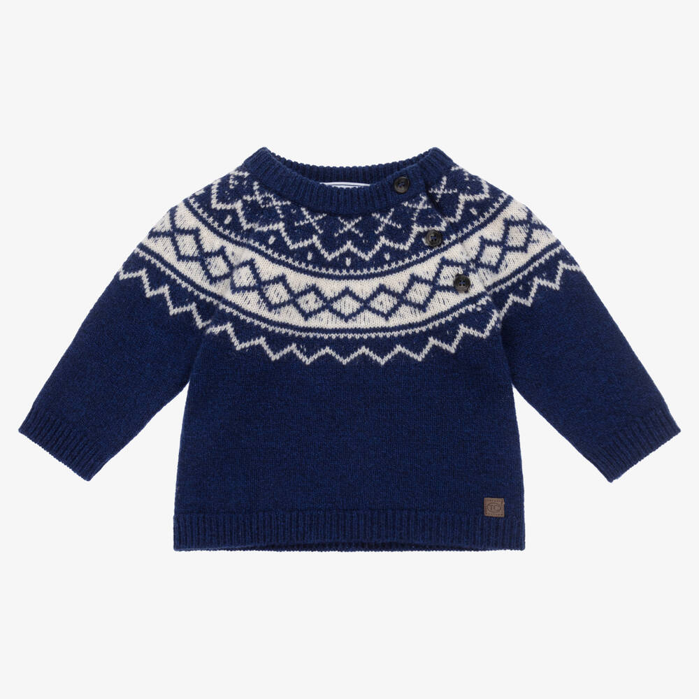 Tartine et Chocolat - Boys Blue Wool Knitted Sweater | Childrensalon