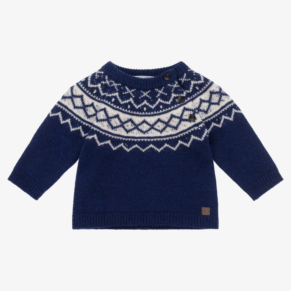 Tartine et Chocolat - Pull bleu en maille de laine Garçon | Childrensalon