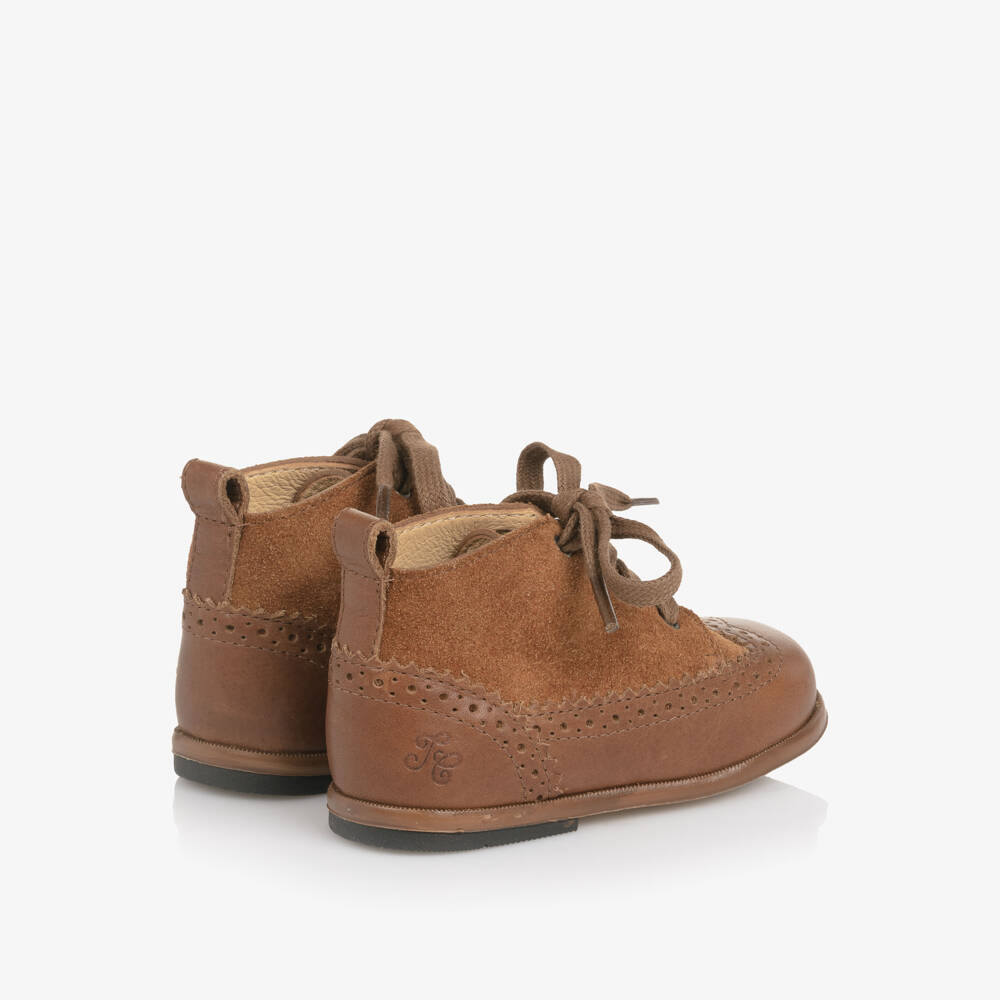 Tartine et Chocolat-Boys Brown Leather & Suede First Walker Boots | Childrensalon Outlet