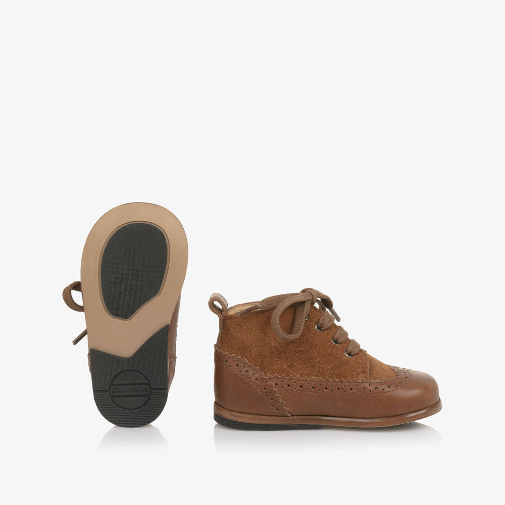 Tartine et Chocolat-Boys Brown Leather & Suede First Walker Boots | Childrensalon Outlet