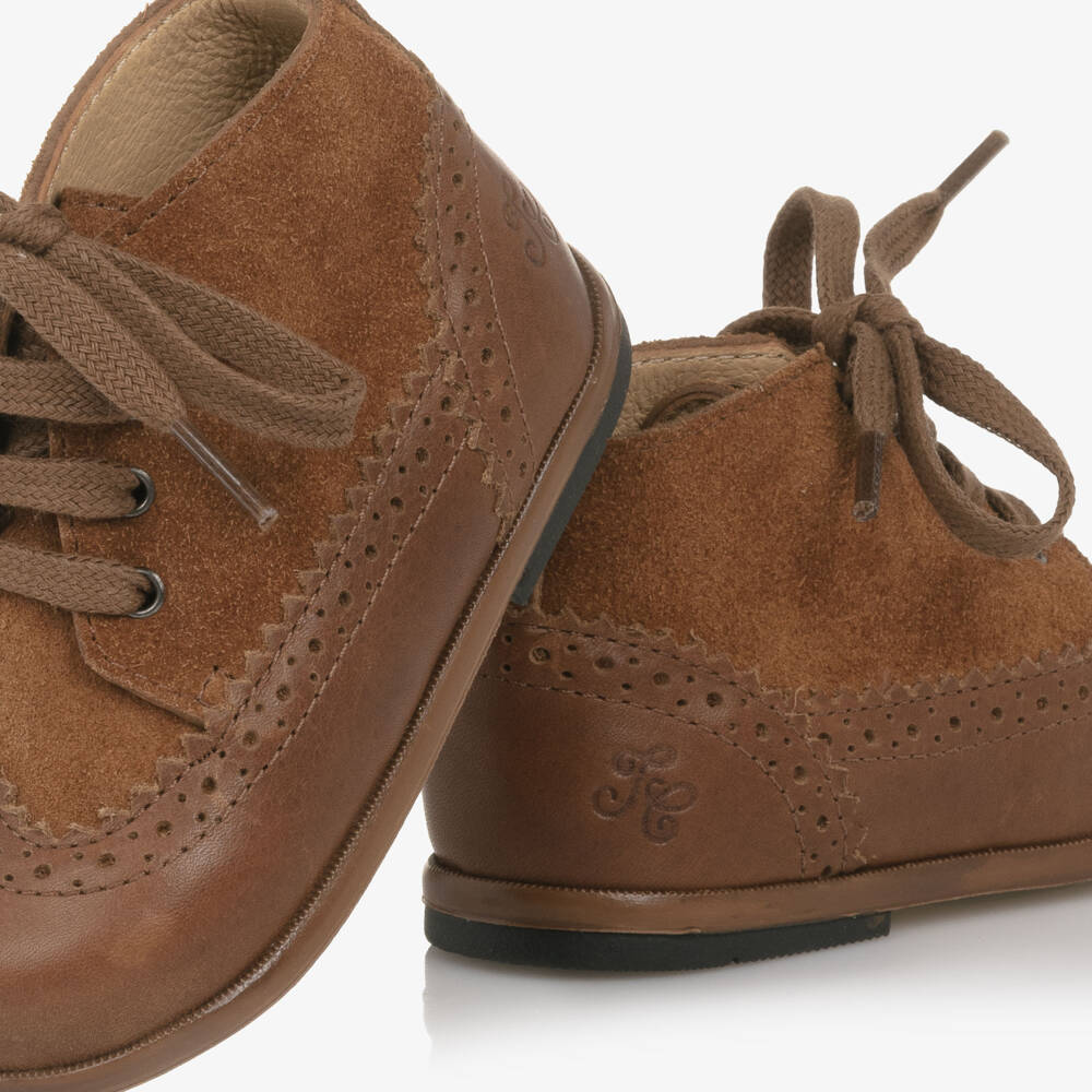 Tartine et Chocolat-Boys Brown Leather & Suede First Walker Boots | Childrensalon Outlet