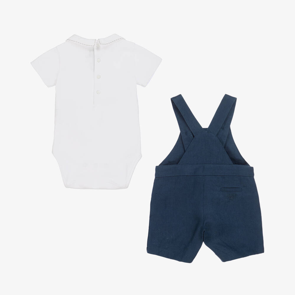 Tartine et Chocolat-Boys Classic Blue Linen Romper Ensemble | Childrensalon Outlet