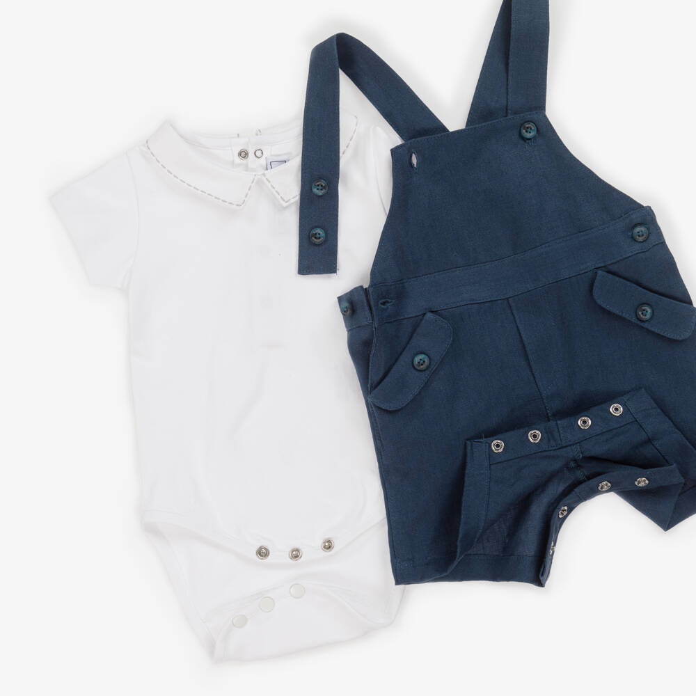 Tartine et Chocolat-Boys Classic Blue Linen Romper Ensemble | Childrensalon Outlet