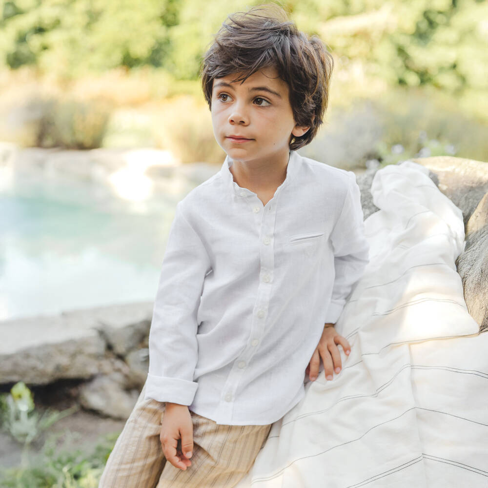 Tartine et Chocolat-Boys Classic Ivory Linen Top | Childrensalon Outlet