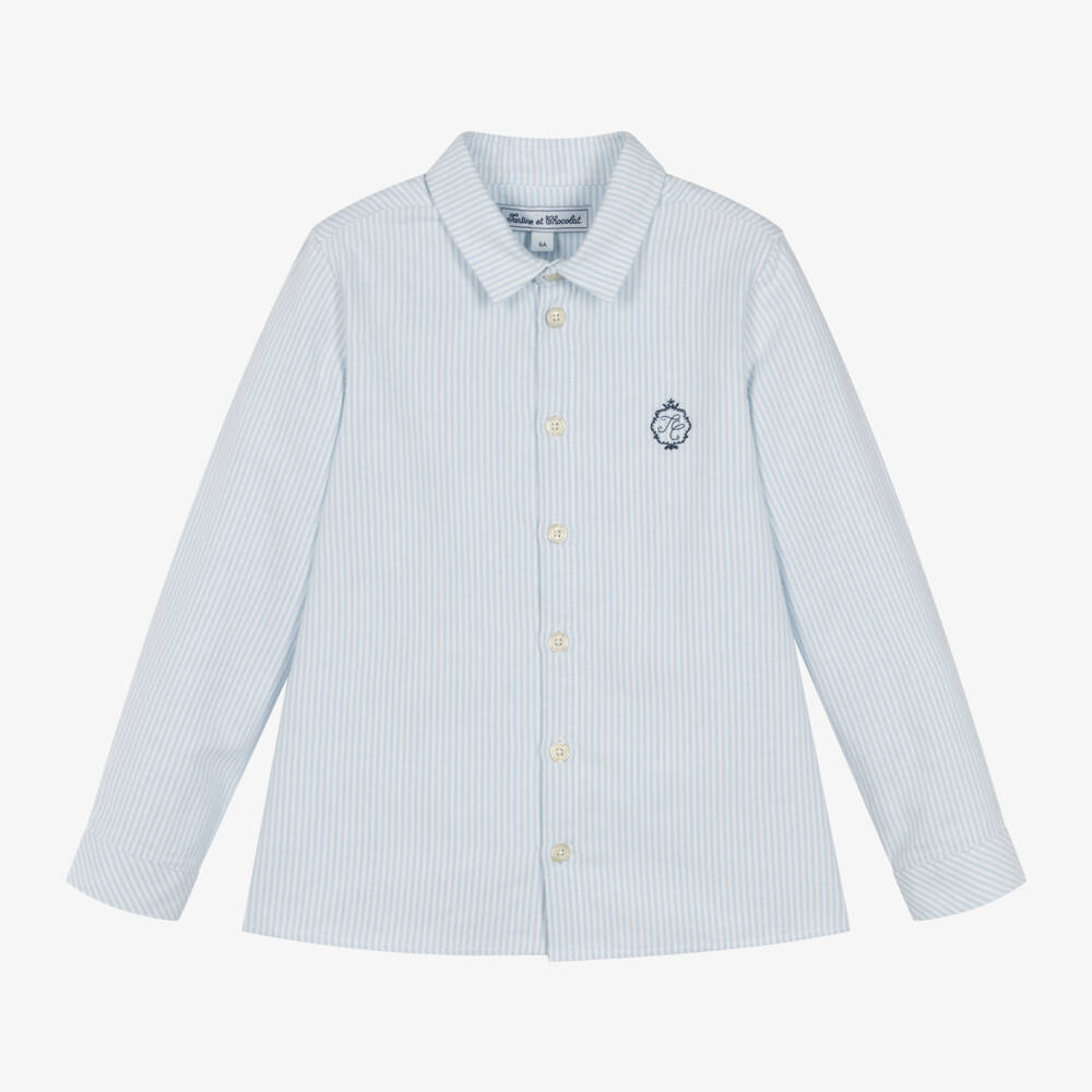 Tartine et Chocolat-Boys Cotton Shirt with Blue Stripes | Childrensalon Outlet