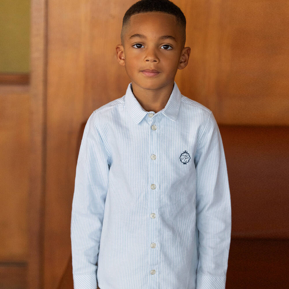 Tartine et Chocolat-Boys Cotton Shirt with Blue Stripes | Childrensalon Outlet