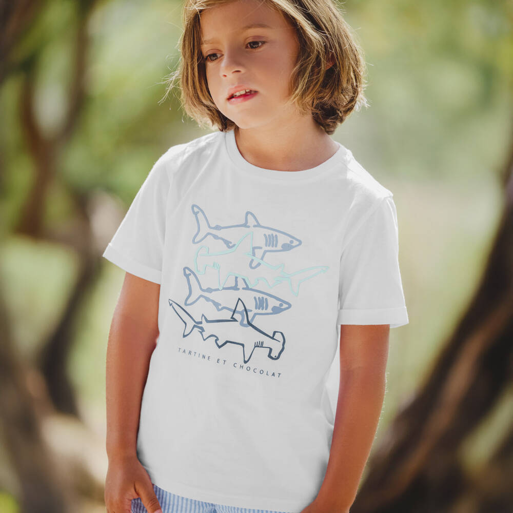 Tartine et Chocolat-Boys Cotton Tee with Shark Design | Childrensalon Outlet