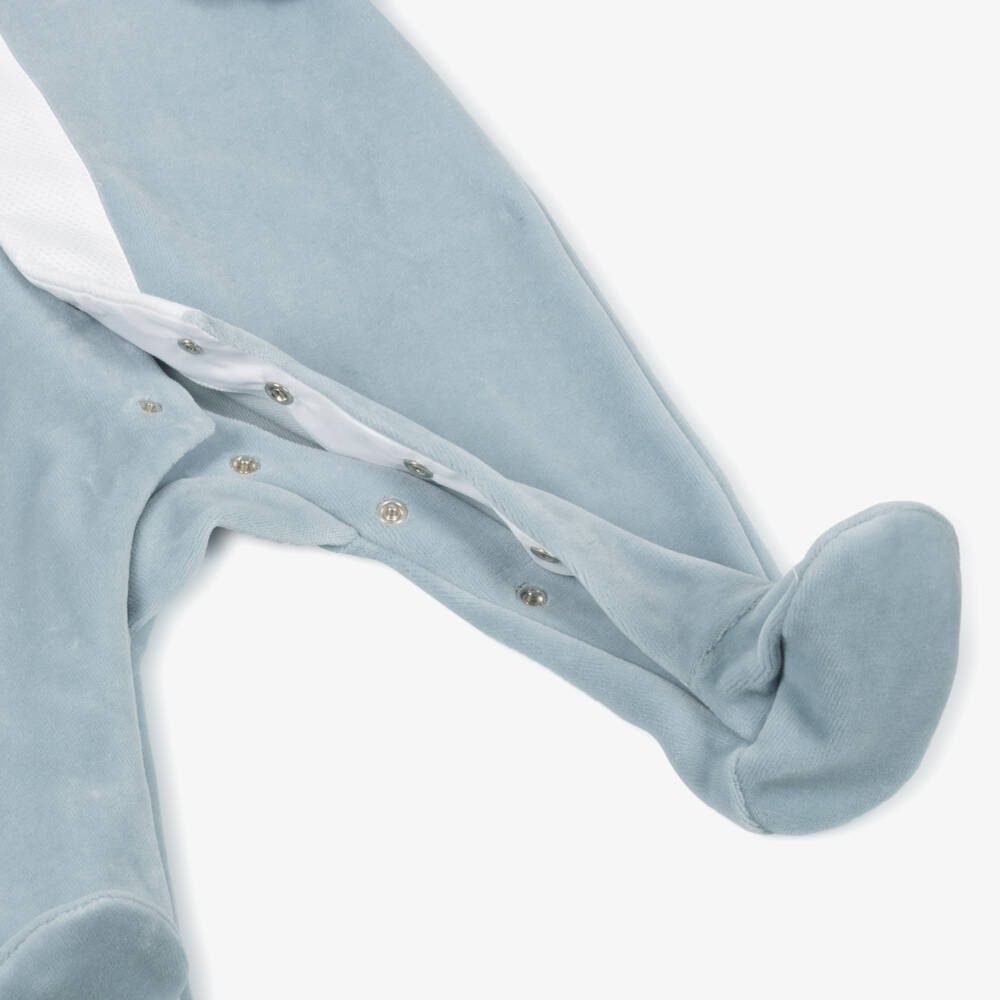 Tartine et Chocolat-Boys Cozy Blue Velour Onesie | Childrensalon Outlet
