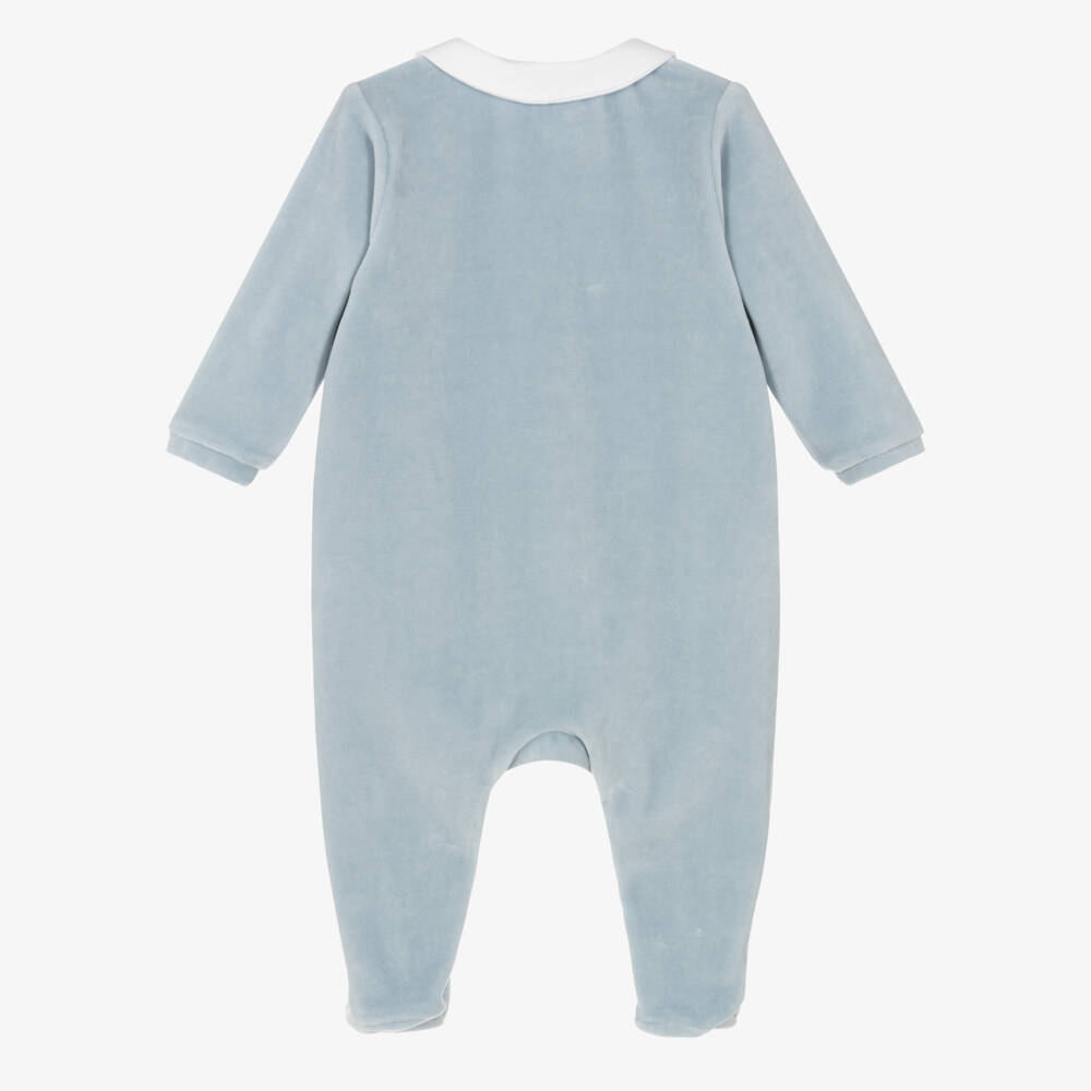 Tartine et Chocolat-Boys Cozy Blue Velour Onesie | Childrensalon Outlet