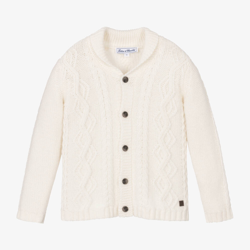 Tartine et Chocolat-Boys Cream Wool Cardigan | Childrensalon Outlet