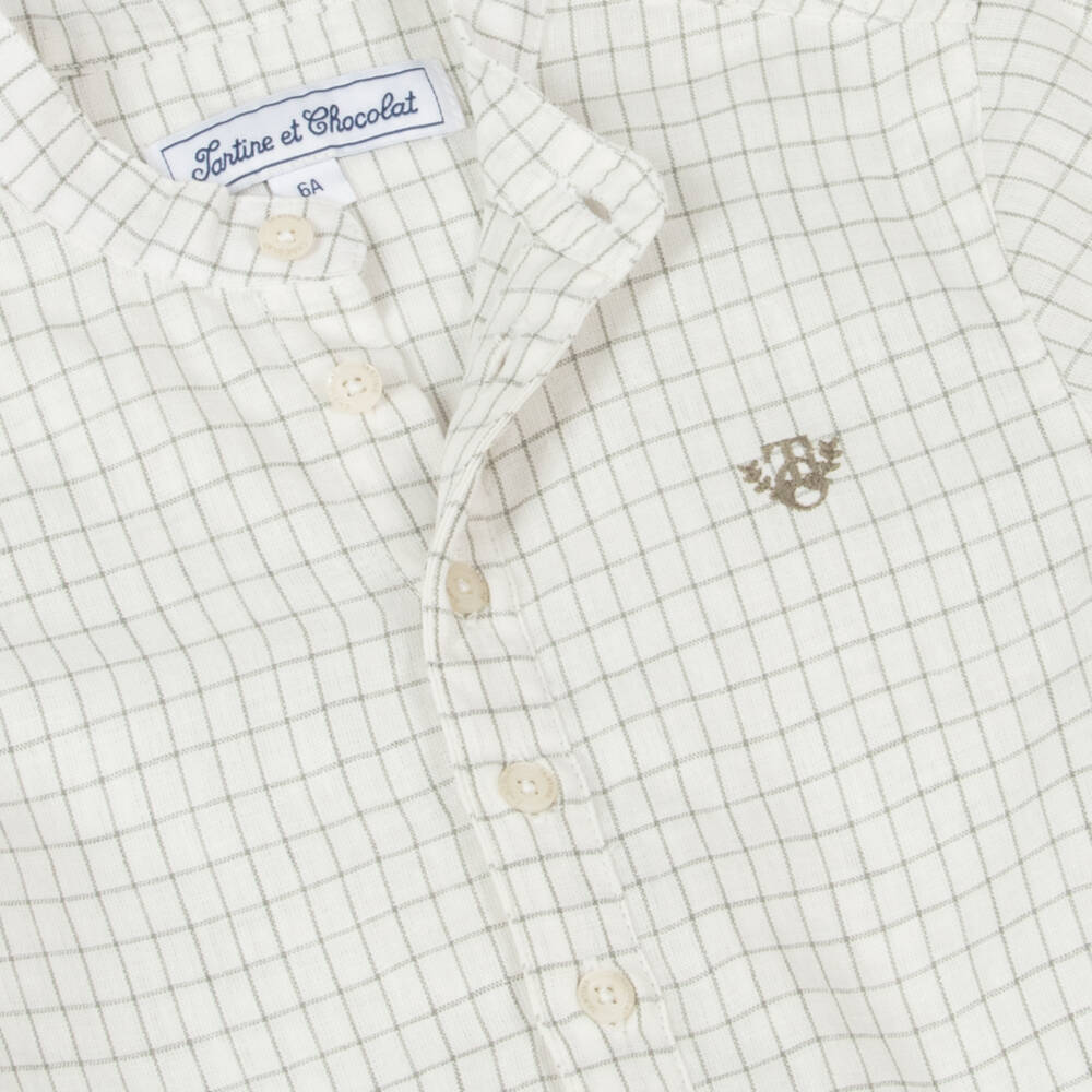 Tartine et Chocolat-Boys Elegant Ivory & Green Shirt | Childrensalon Outlet
