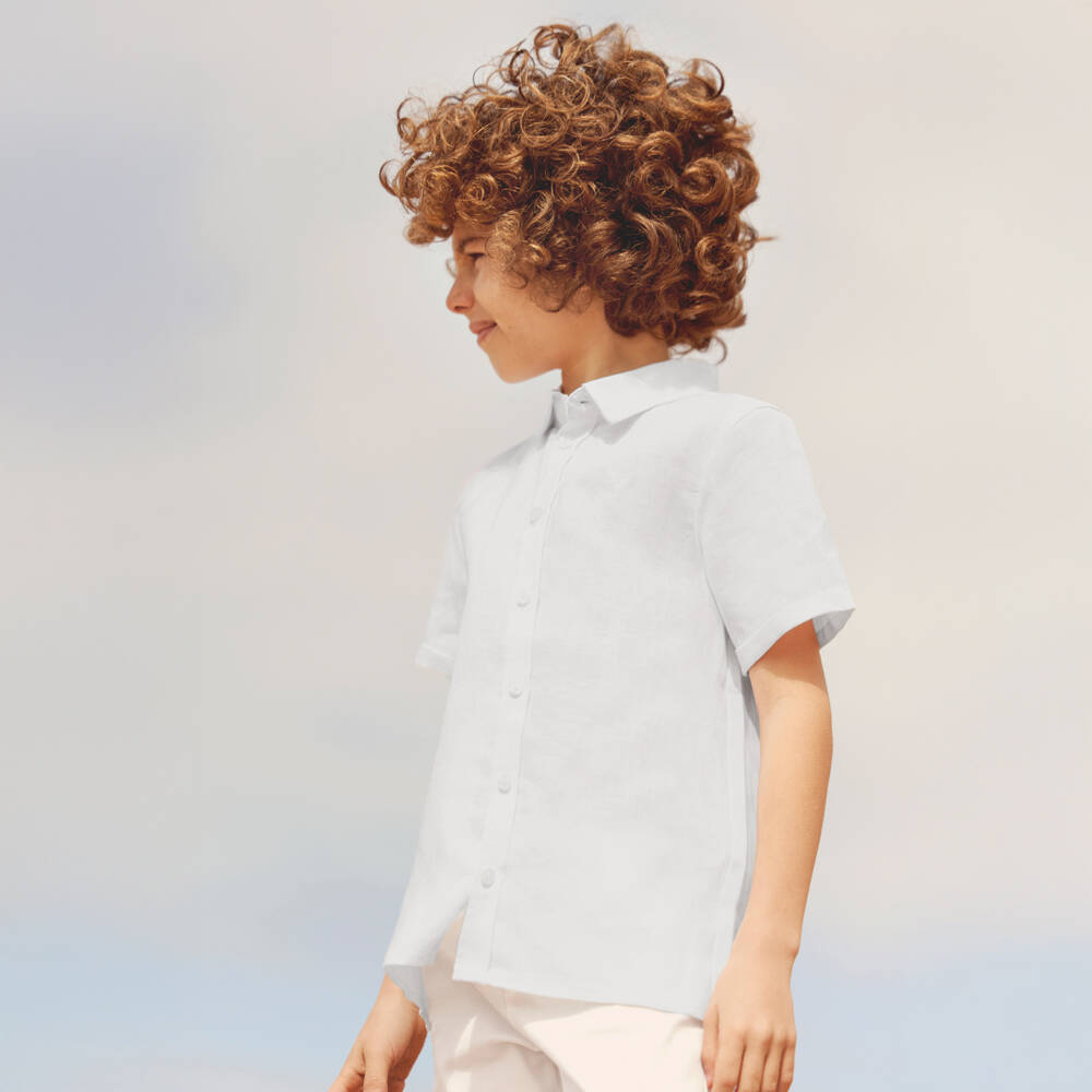 Tartine et Chocolat-Boys Embroidered White Linen Shirt | Childrensalon Outlet
