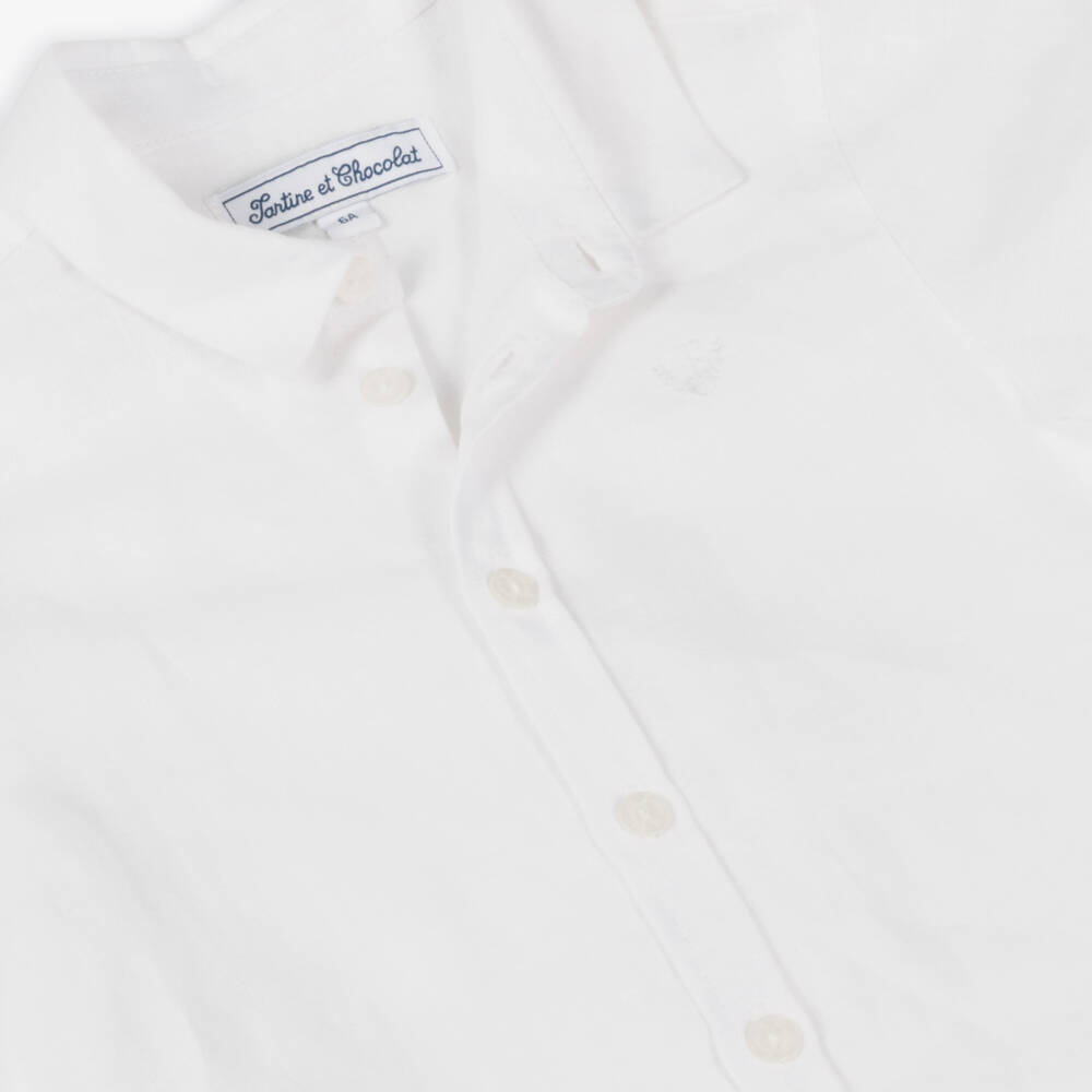 Tartine et Chocolat-Boys Embroidered White Linen Shirt | Childrensalon Outlet