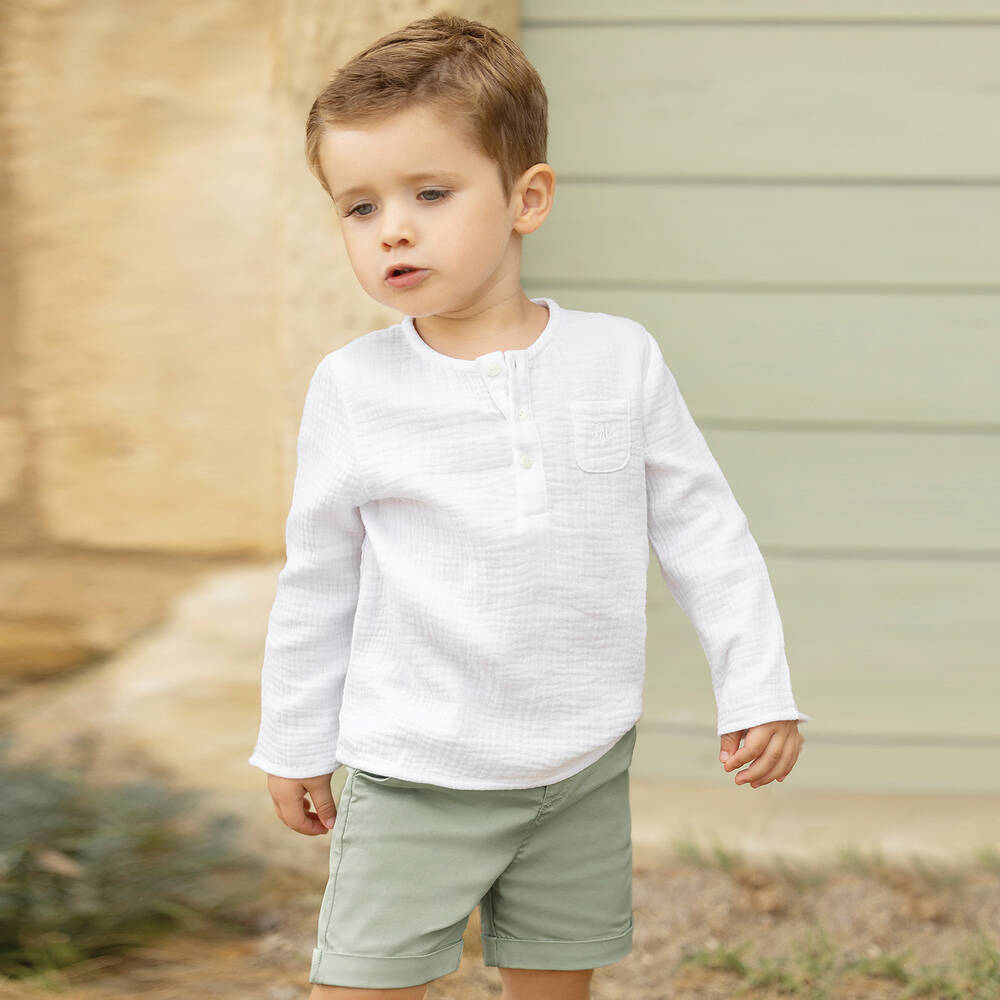 Tartine et Chocolat-Boys Green Cotton Chino Shorts | Childrensalon Outlet