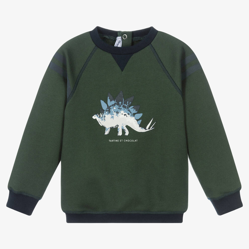 Tartine et Chocolat - Boys Green Dinosaur Sweatshirt | Childrensalon