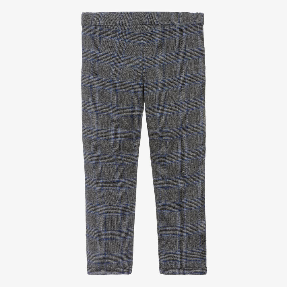 Tartine et Chocolat-Boys Grey & Blue Check Wool Trousers | Childrensalon Outlet