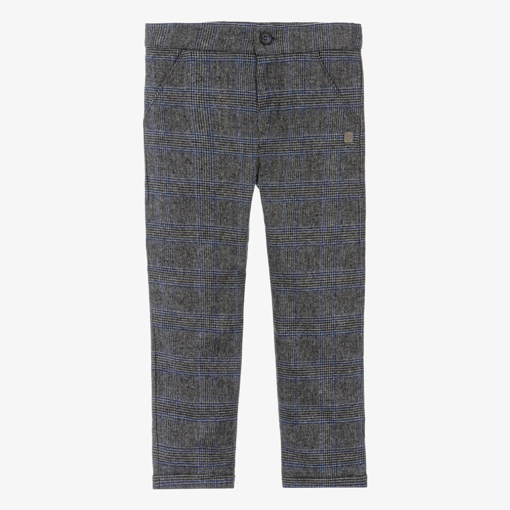 Tartine et Chocolat-Boys Grey & Blue Check Wool Trousers | Childrensalon Outlet