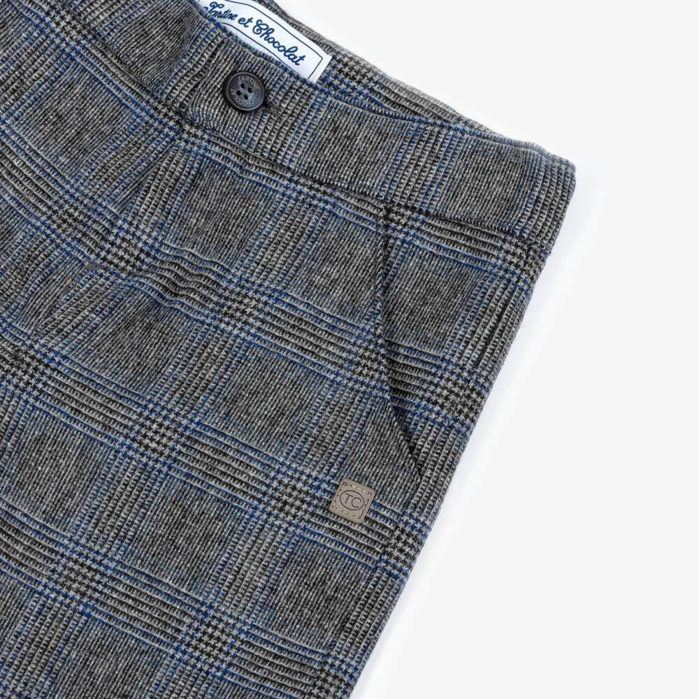 Tartine et Chocolat-Boys Grey & Blue Check Wool Trousers | Childrensalon Outlet