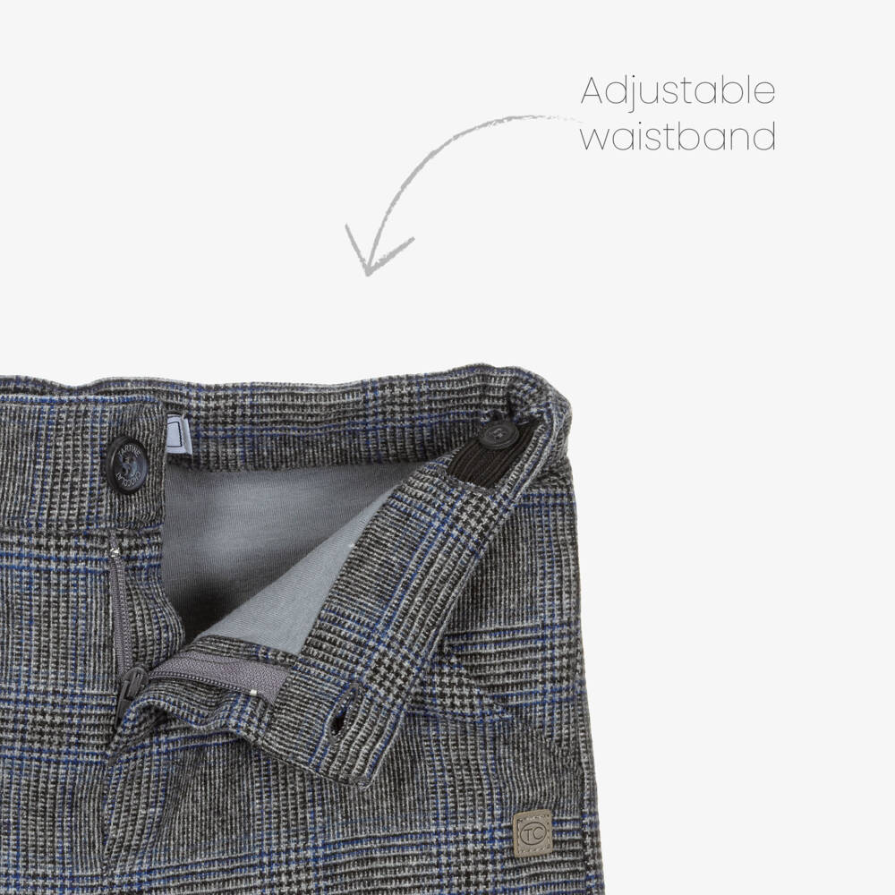 Tartine et Chocolat-Boys Grey & Blue Check Wool Trousers | Childrensalon Outlet