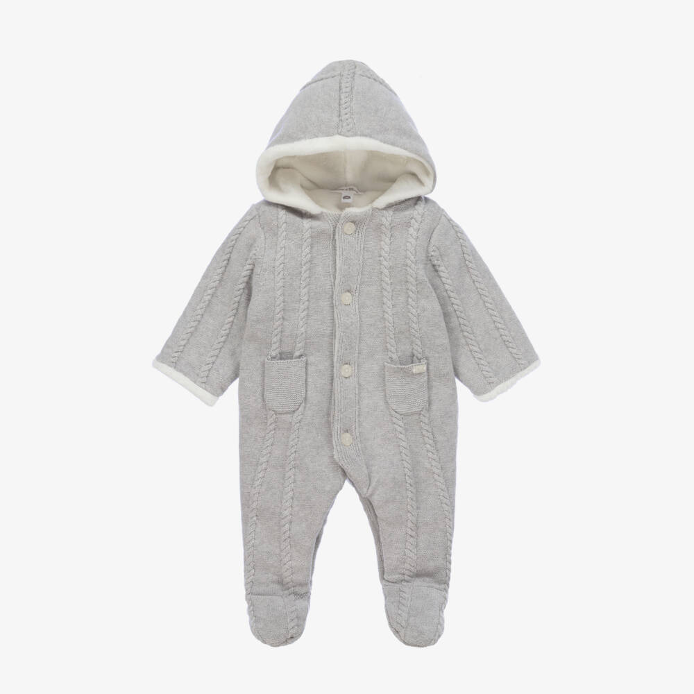 Tartine et Chocolat-Boys Grey Cashmere Wool Pramsuit | Childrensalon Outlet