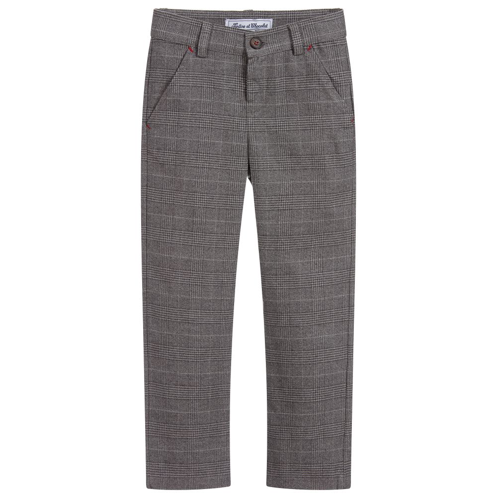 Tartine et Chocolat - Boys Grey Check Trousers | Childrensalon