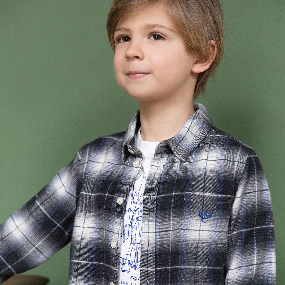 Tartine et Chocolat-قميص قطن كاروهات لون رمادي للأولاد | Childrensalon Outlet