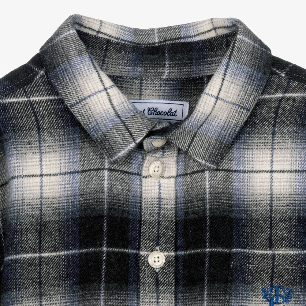 Tartine et Chocolat-قميص قطن كاروهات لون رمادي للأولاد | Childrensalon Outlet