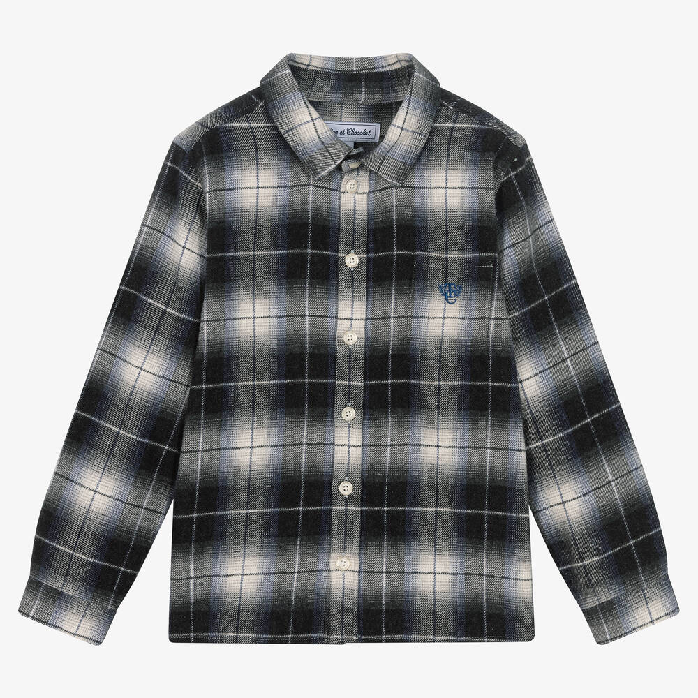 Tartine et Chocolat - Boys Grey Checked Cotton Shirt | Childrensalon