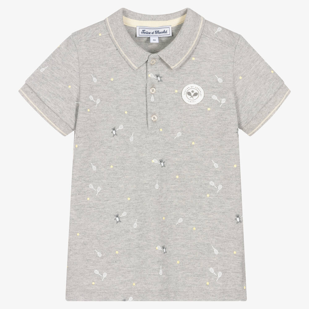 Tartine et Chocolat - Boys Grey Cotton Polo Shirt | Childrensalon