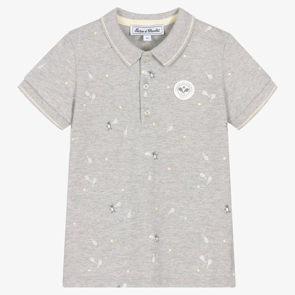 Tartine et Chocolat - Graues Baumwoll-Poloshirt (J) | Childrensalon