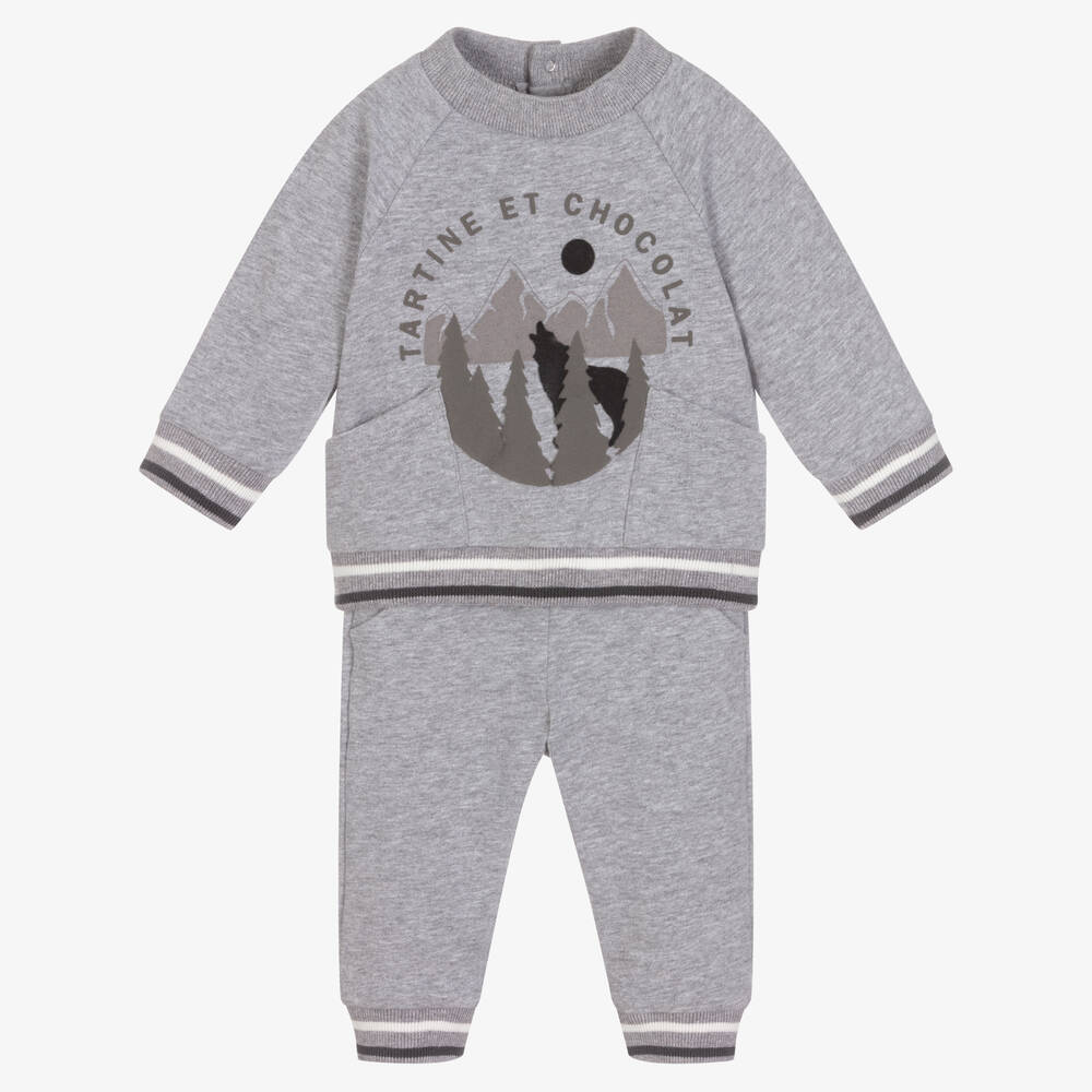 Tartine et Chocolat - Boys Grey Cotton Tracksuit | Childrensalon