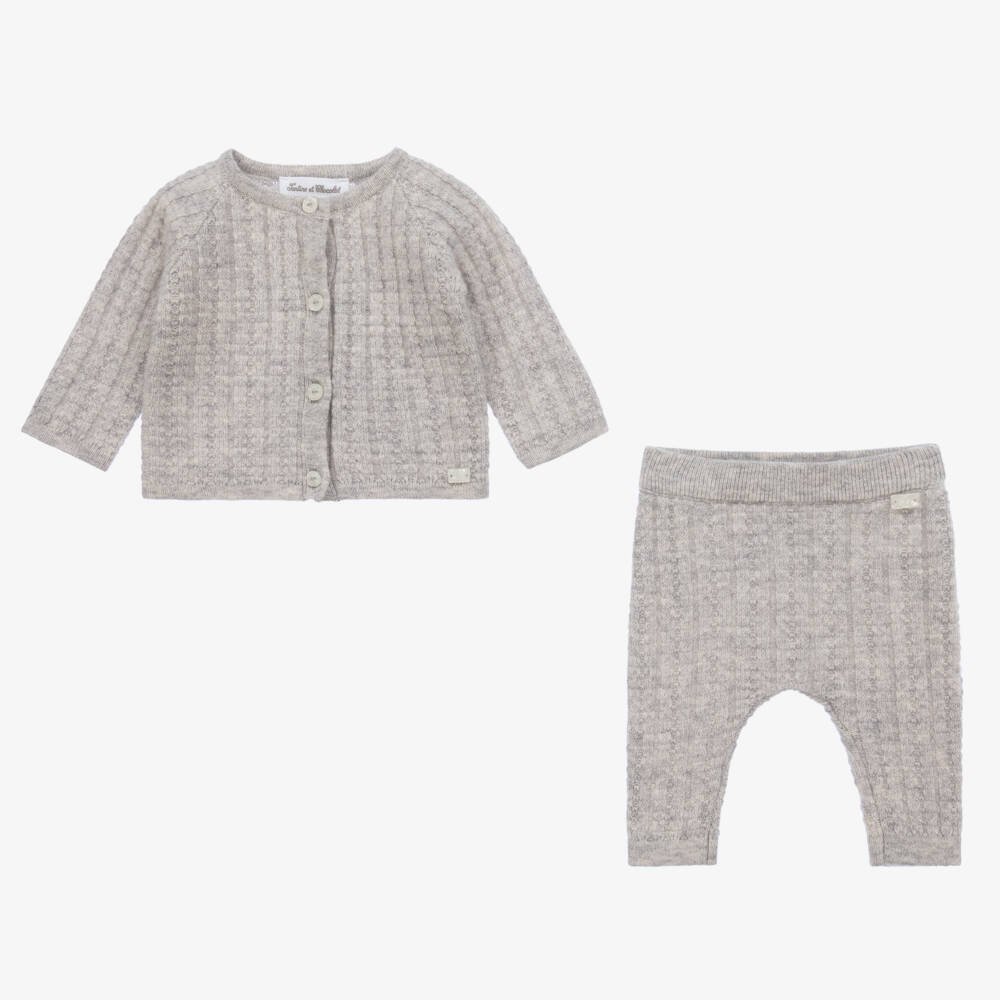 Tartine et Chocolat-Boys Grey Knit Trousers Set | Childrensalon Outlet
