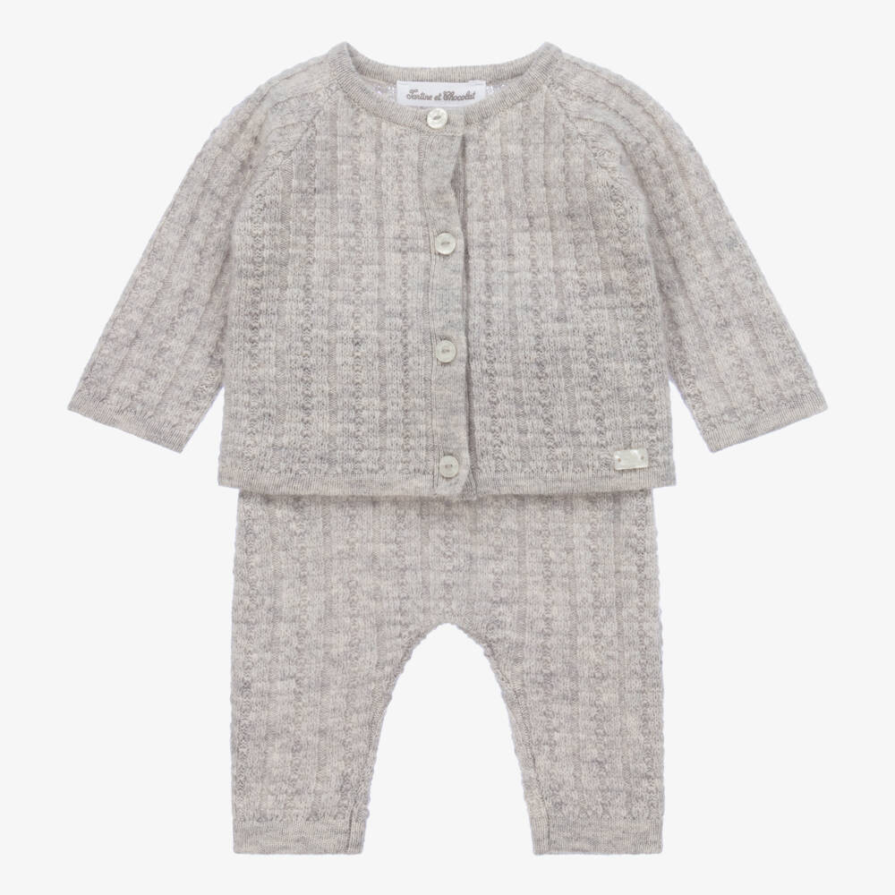 Tartine et Chocolat-Boys Grey Knit Trousers Set | Childrensalon Outlet