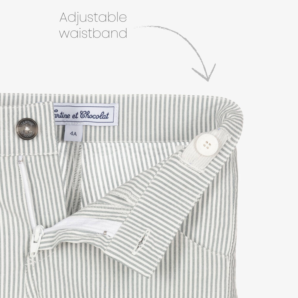 Tartine et Chocolat-شورت قطن سيرسوكر مقلم لون أبيض ورمادي للأولاد | Childrensalon Outlet