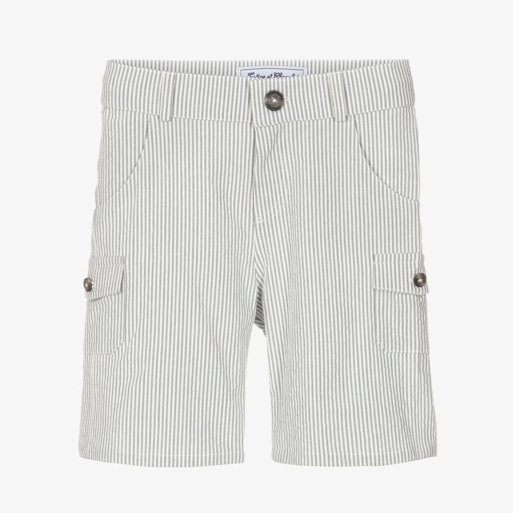 Tartine et Chocolat - Boys Grey Striped Cotton Shorts | Childrensalon