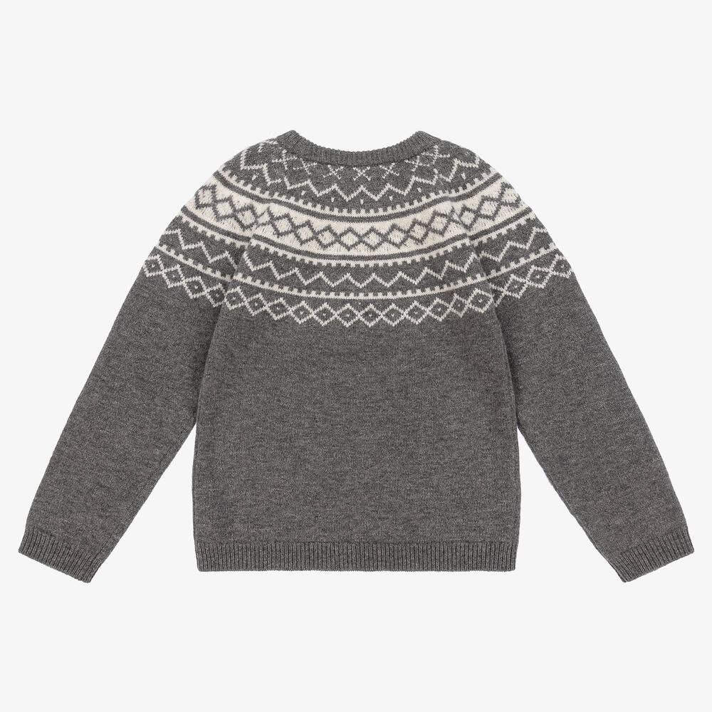 Tartine et Chocolat-Boys Grey Wool Fair Isle Sweater | Childrensalon Outlet