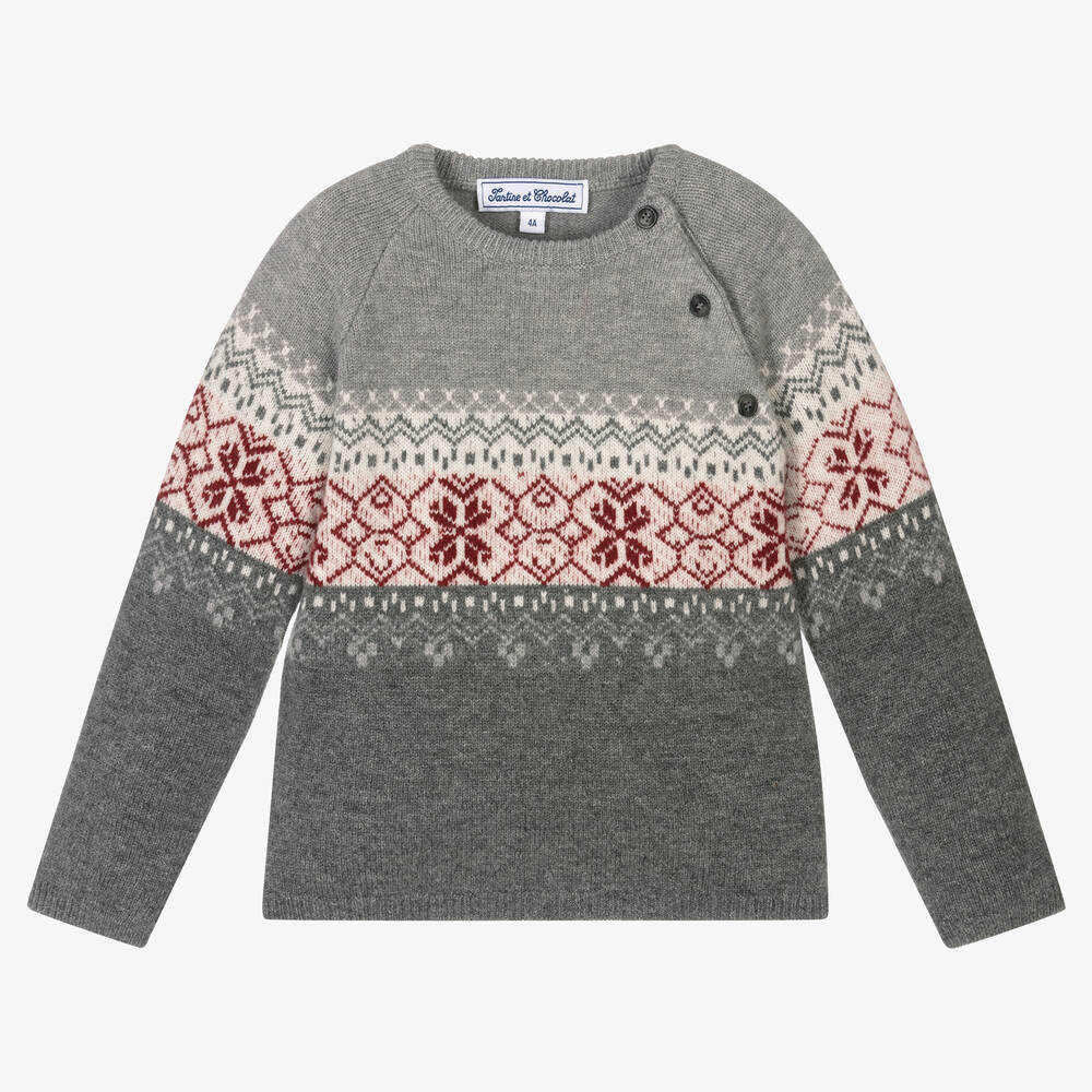 Tartine et Chocolat - Boys Grey Wool Jumper | Childrensalon