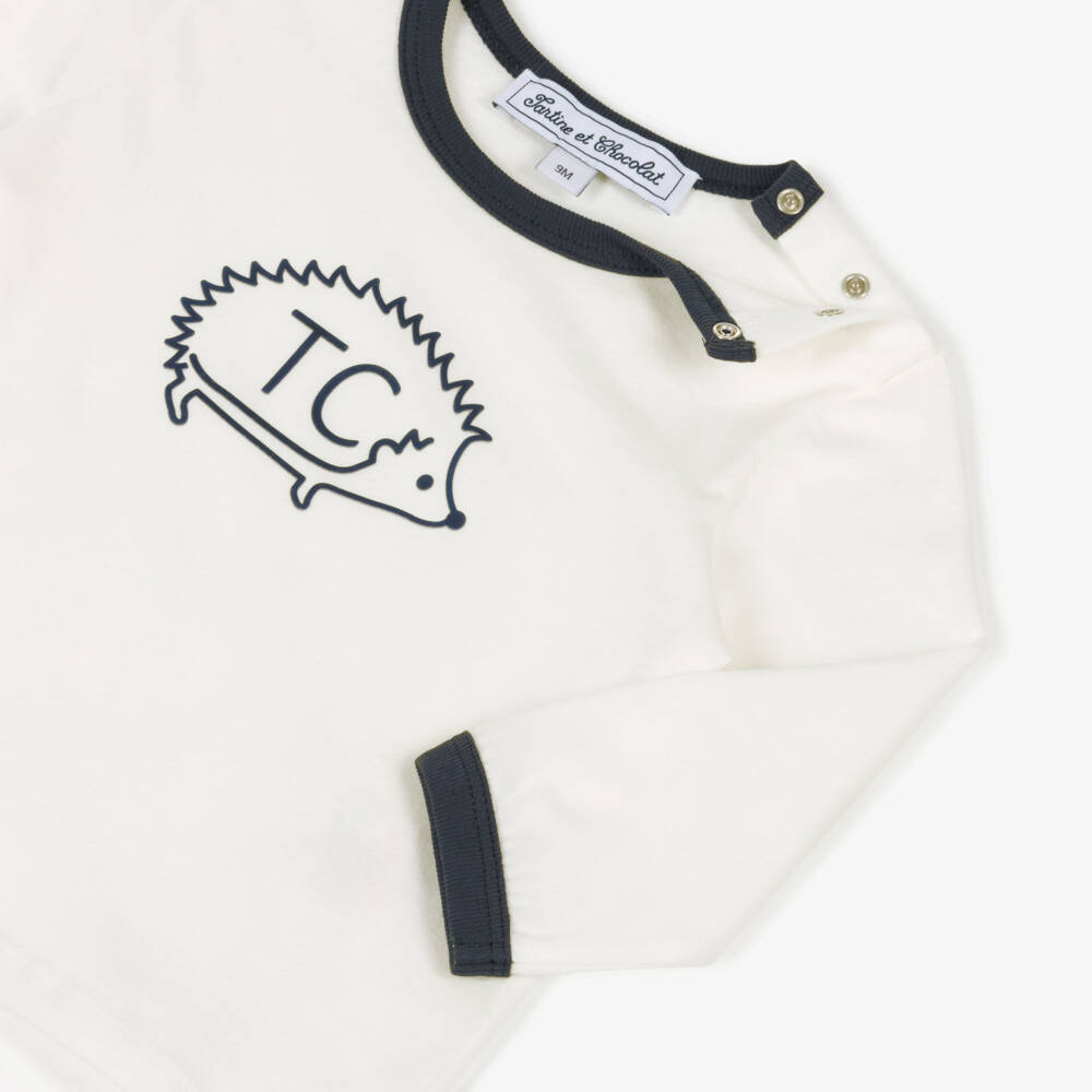 Tartine et Chocolat-Boys Ivory Cotton Hedgehog Motif Top | Childrensalon Outlet