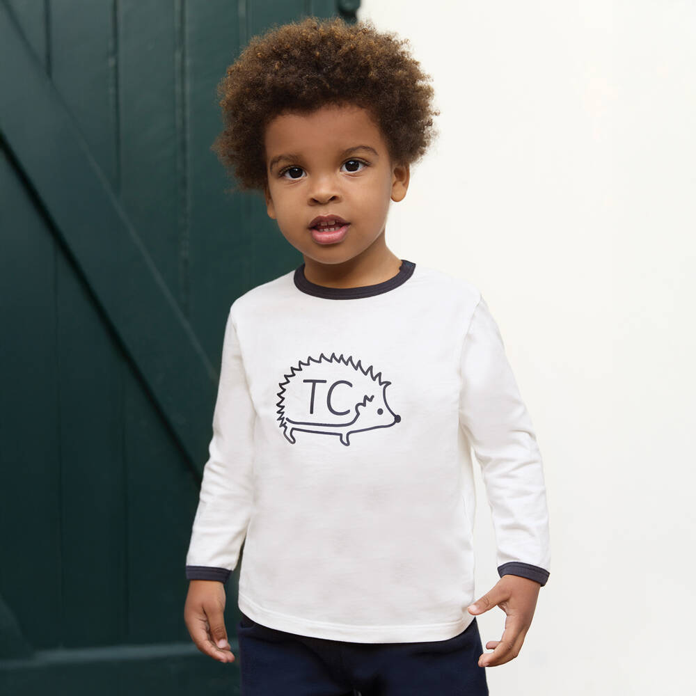 Tartine et Chocolat-Boys Ivory Cotton Hedgehog Motif Top | Childrensalon Outlet