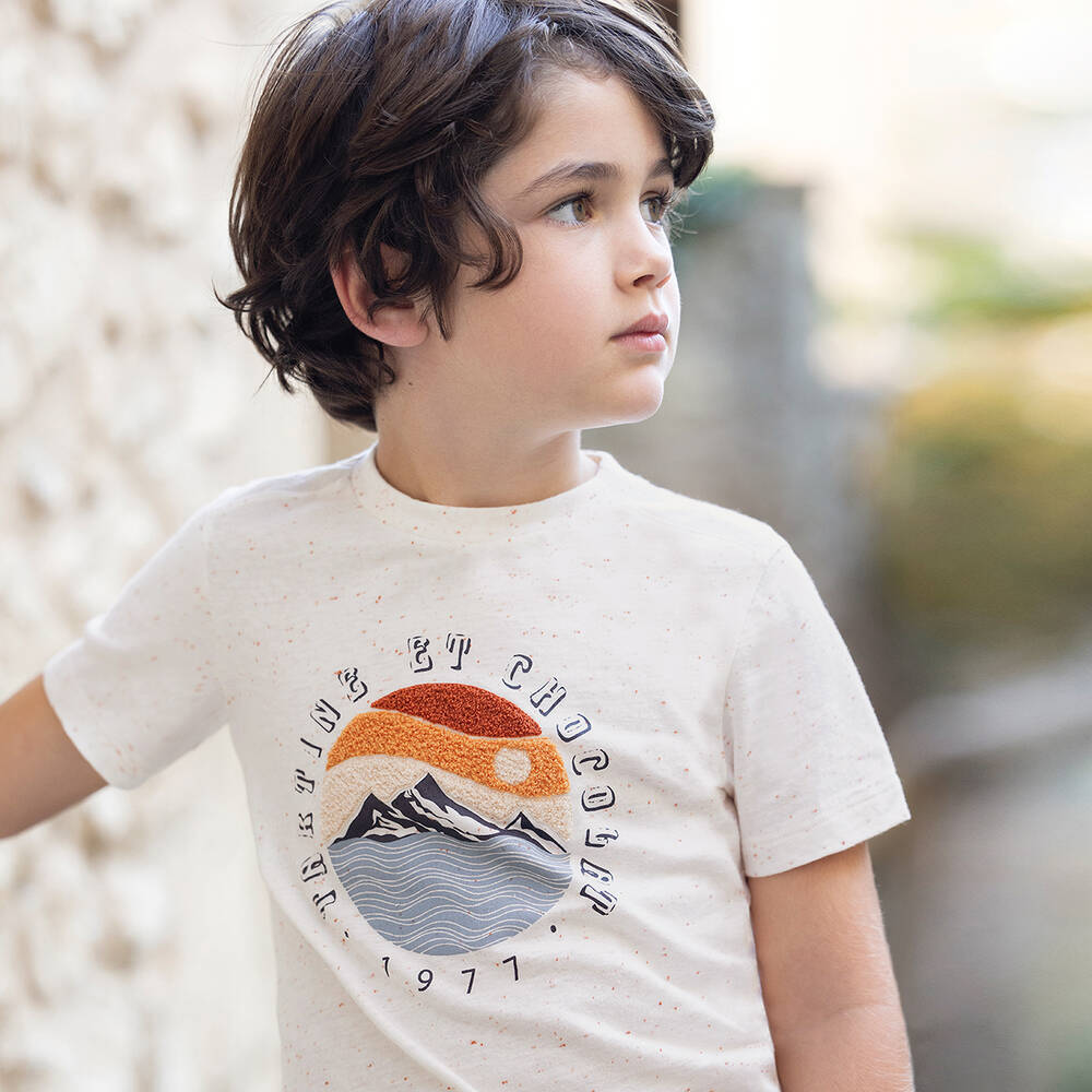 Tartine et Chocolat-Boys Ivory Cotton Mountain T-Shirt | Childrensalon Outlet