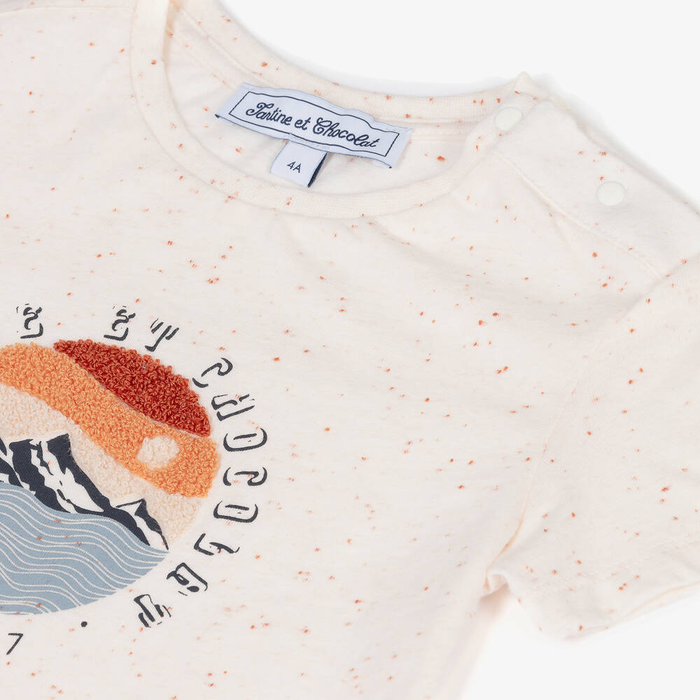 Tartine et Chocolat-Boys Ivory Cotton Mountain T-Shirt | Childrensalon Outlet