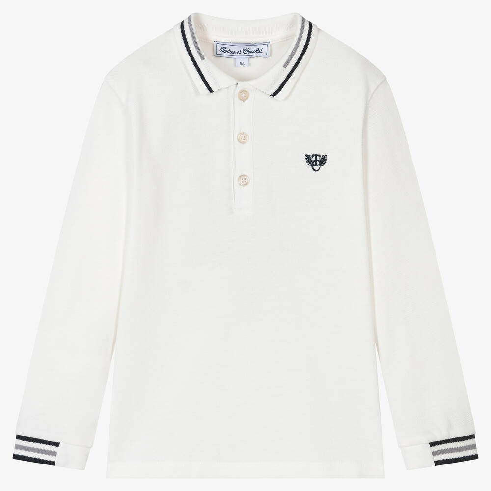 Tartine et Chocolat - Boys Ivory Cotton Piqué Polo Shirt | Childrensalon